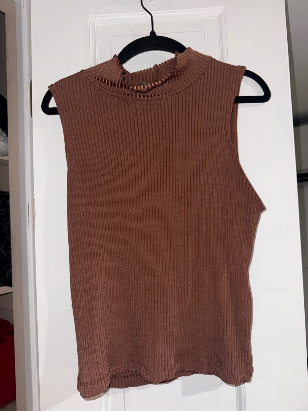 Zara Sleeveless Ribbed Mock Neck Tank - Chocolate Brown